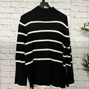 Black and White Striped Turtleneck Sweater - New with Tags